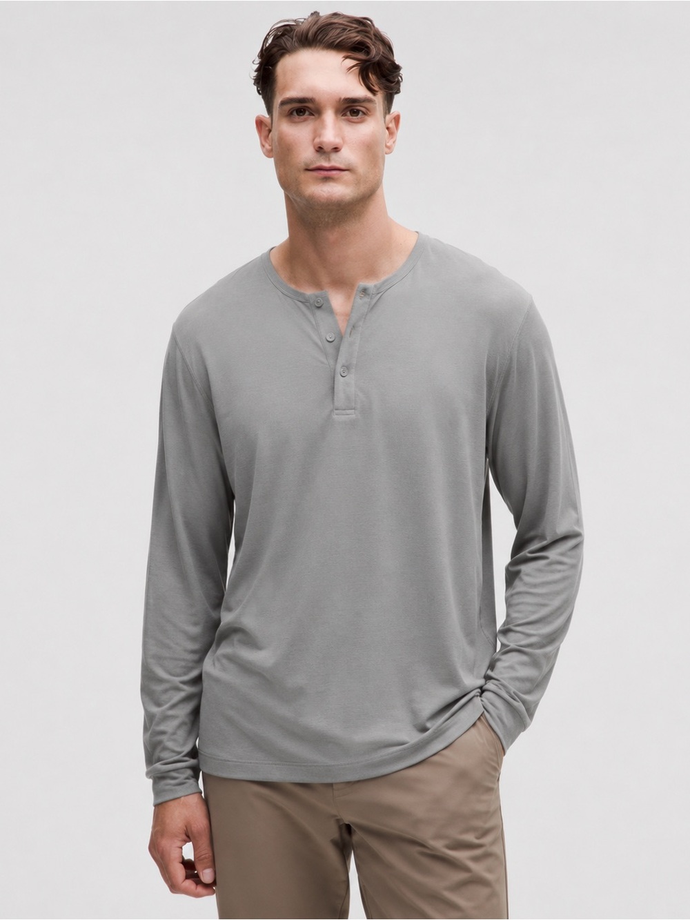 Lululemon Men’s Long Sleeve Grey Gray Henley Tee Shirt Snaps XL 791